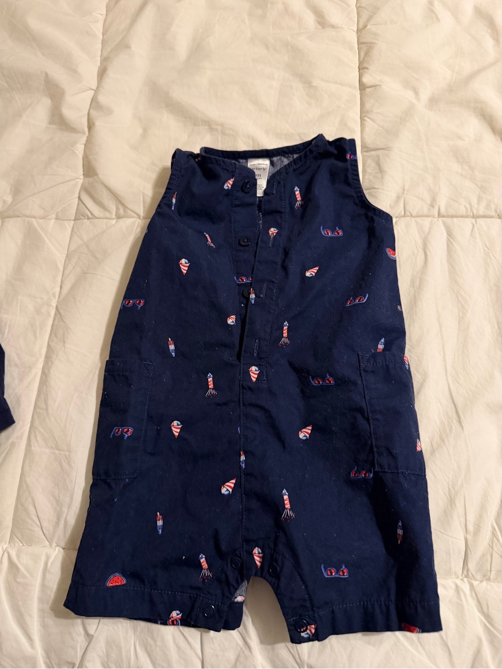 Carter's Navy Sleeveless Romper with Red & White Rocket Print